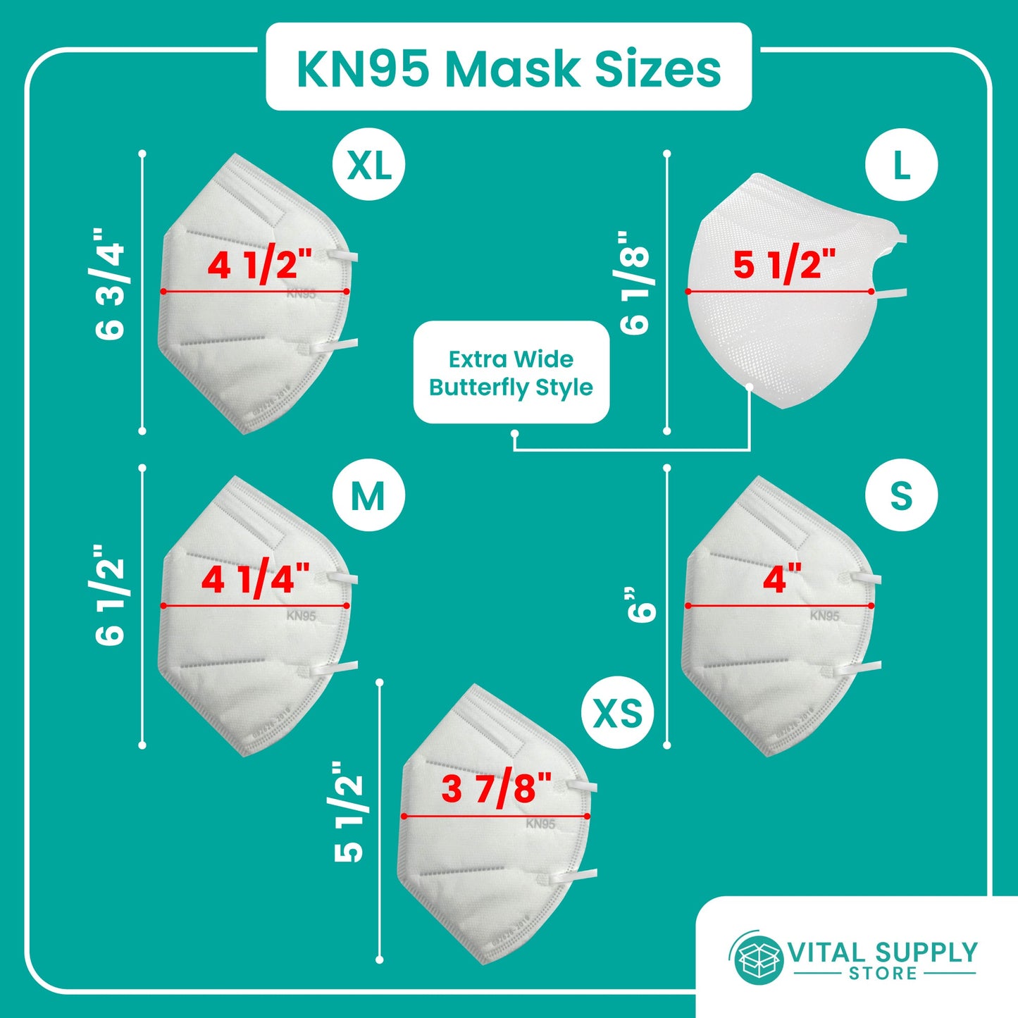 KN95 Masks with Adjustable Ear Loops - XL to Small Sizes - Vital Supply Store