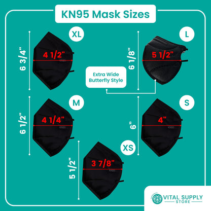 Black KN95 Mask - Small, Medium, Large, & Extra Large Sizes - Vital Supply Store